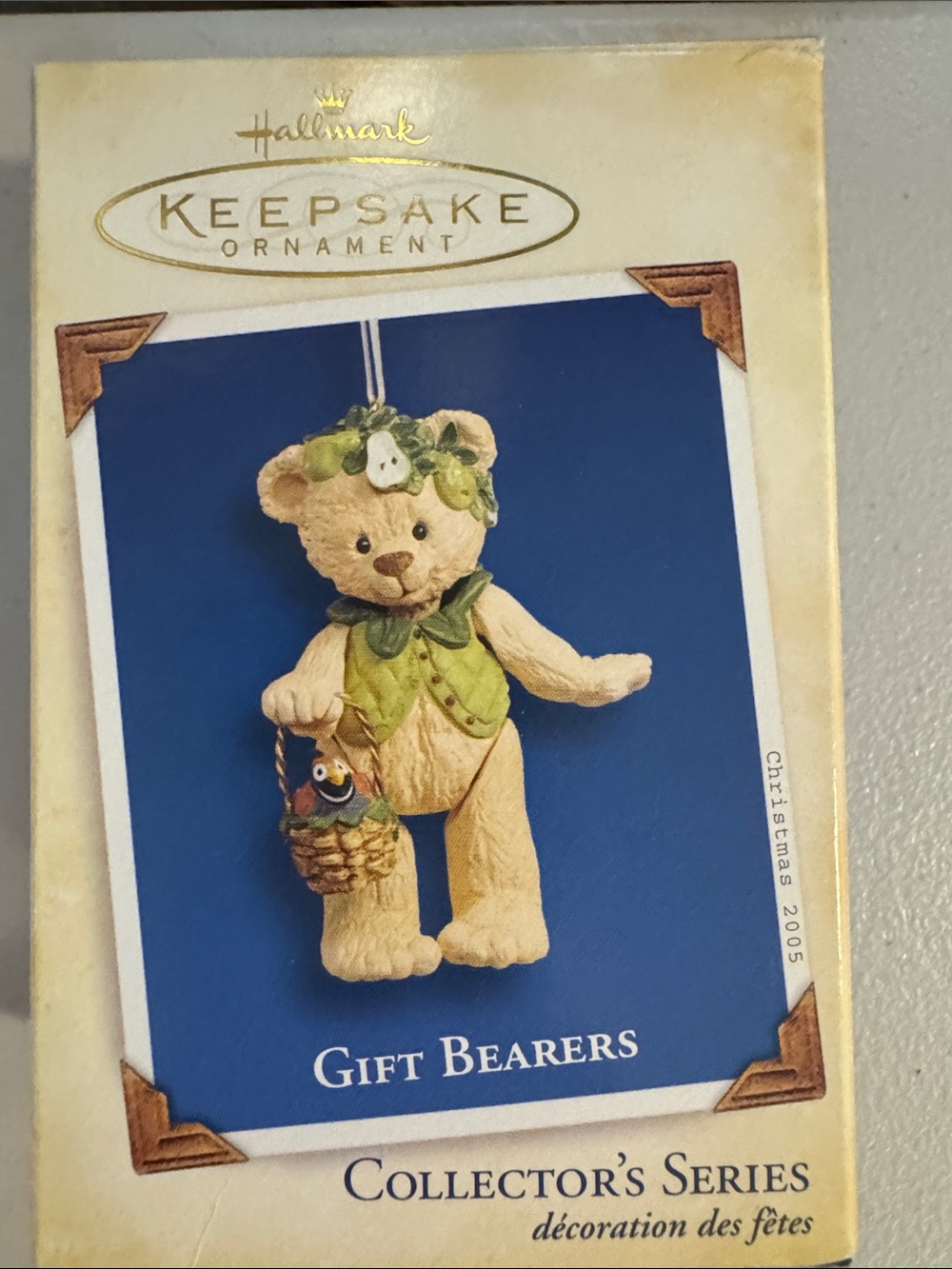 Hallmark Teddy Bear Ornament with Green Vest